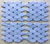 Carrara White Italian (Bianco Carrara) Marble Octave Pattern Mosaic Floor Wall Tile (Blue & Gray Marble Dots)